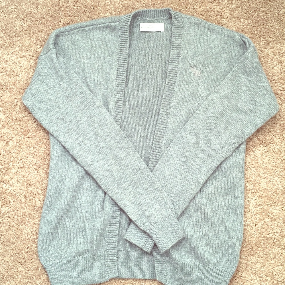 Gray cardigan.